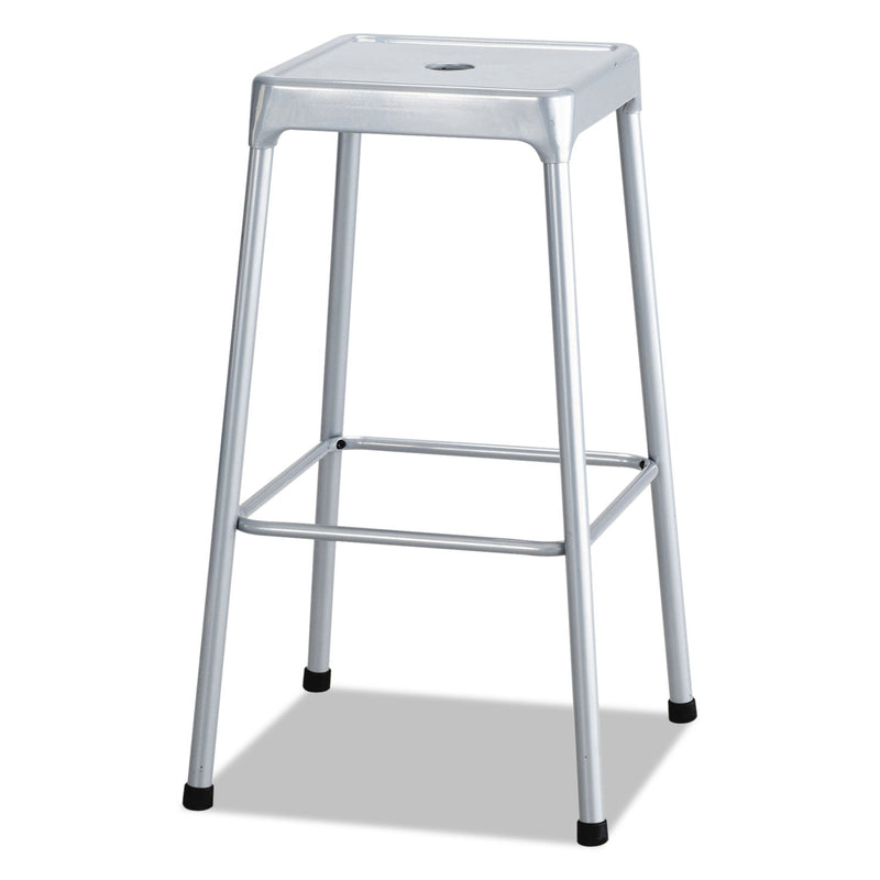 Safco Bar-Height Steel Stool, Backless, Supports Up to 250 lb, 29" Seat Height, Silver