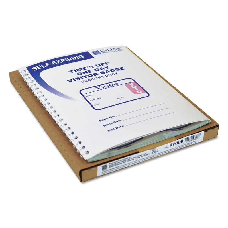 C-Line Time's Up Self-Expiring Visitor Badges with Registry Log, 3 x 2, White, 150 Badges/Box