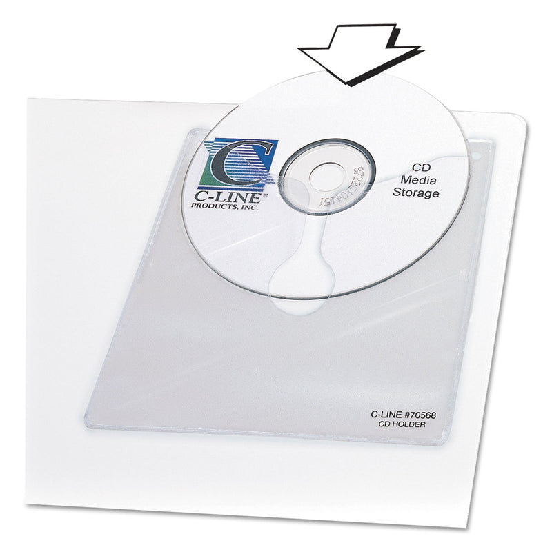 C-Line Self-Adhesive CD Holder, 1 Disc Capacity, Clear, 10/Pack