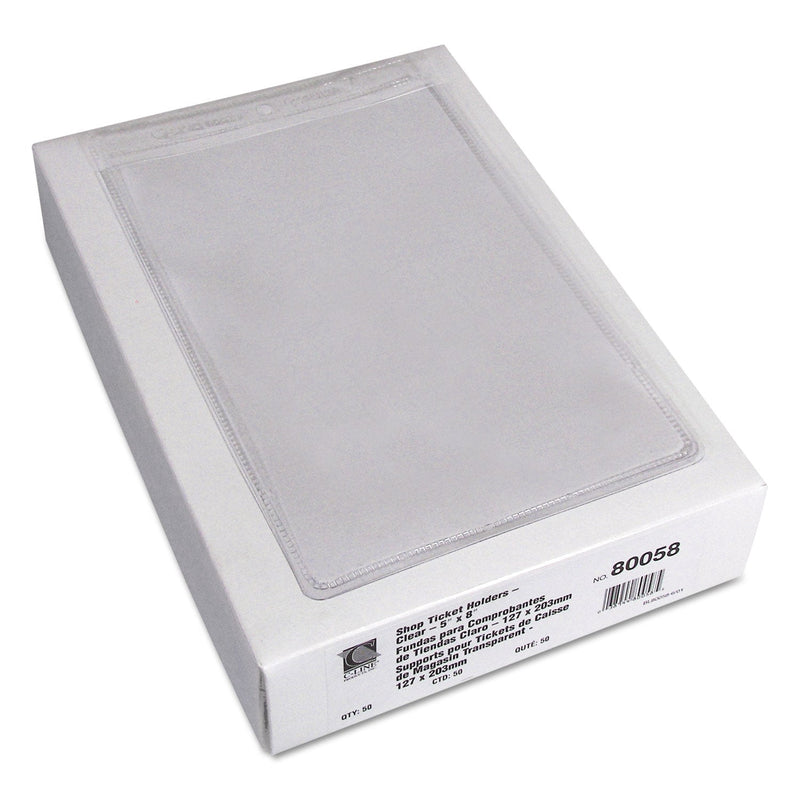 C-Line Clear Vinyl Shop Ticket Holders, Both Sides Clear, 25 Sheets, 5 x 8, 50/Box