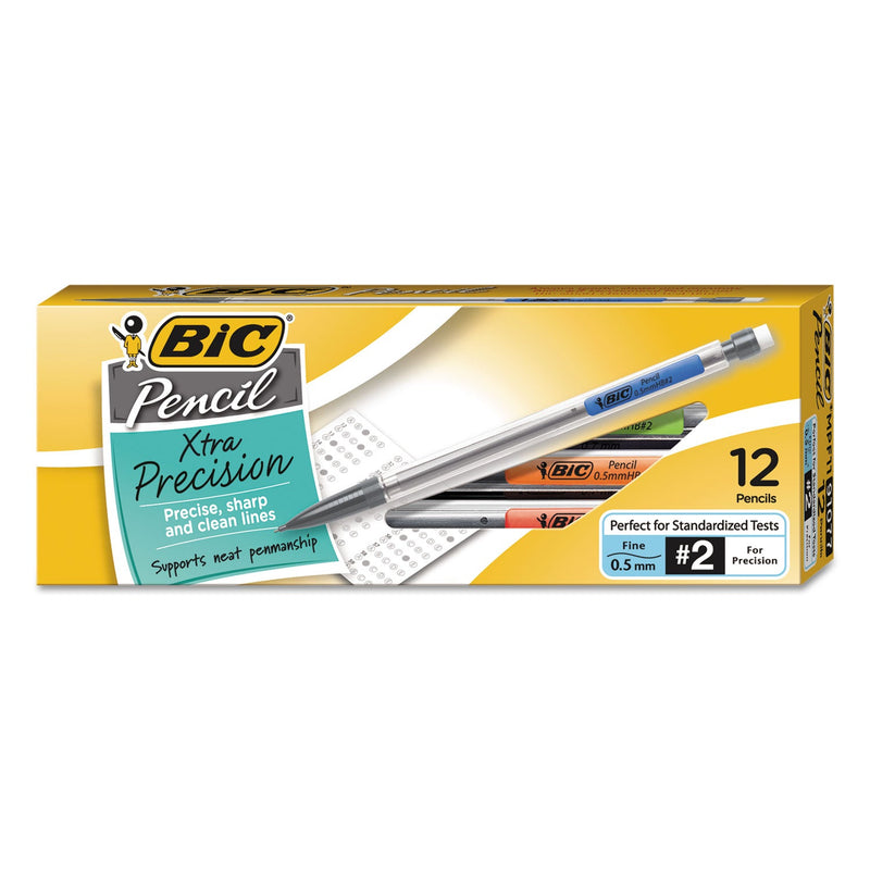 BIC Xtra-Precision Mechanical Pencil, 0.5 mm, HB (#2.5), Black Lead, Clear Barrel, Dozen
