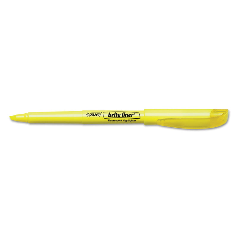 BIC Brite Liner Highlighter, Fluorescent Yellow Ink, Chisel Tip, Yellow/Black Barrel, Dozen