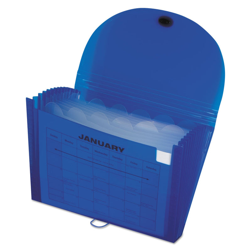 C-Line Expanding Files, 1.63" Expansion, 13 Sections, Cord/Hook Closure, 1/6-Cut Tabs, Letter Size, Blue