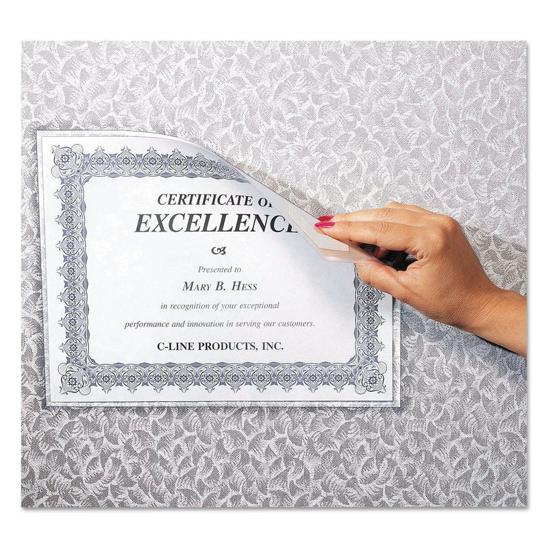 C-Line Cubicle Keepers Hook and Loop-Backed Display, 9.2 x 11.41, Velcro Mount, Clear, 25/Pack