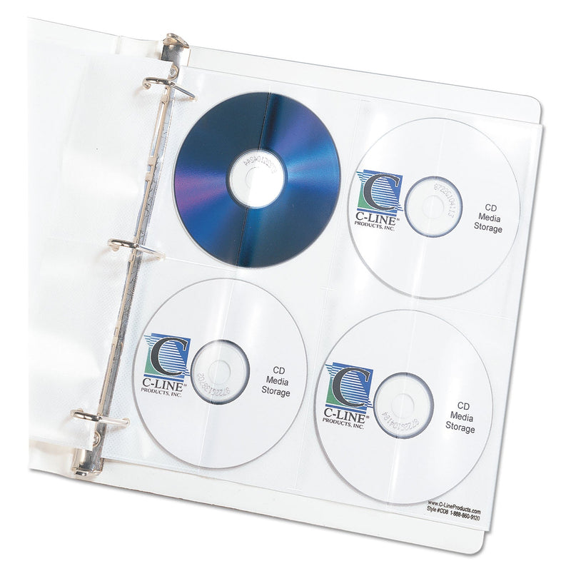 C-Line Deluxe CD Ring Binder Storage Pages, Standard, 8 Disc Capacity, Clear/White, 5/Pack