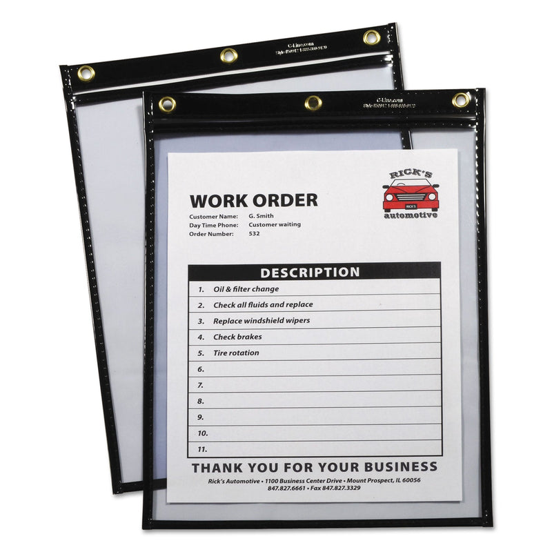 C-Line Heavy-Duty Super Heavyweight Plus Stitched Shop Ticket Holders, Clear/Black, 9 x 12, 15/Box