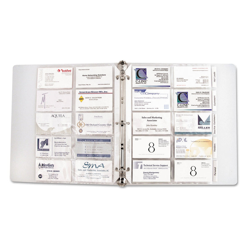 C-Line Tabbed Business Card Binder Pages, For 2 x 3.5 Cards, Clear, 20 Cards/Sheet, 5 Sheets/Pack