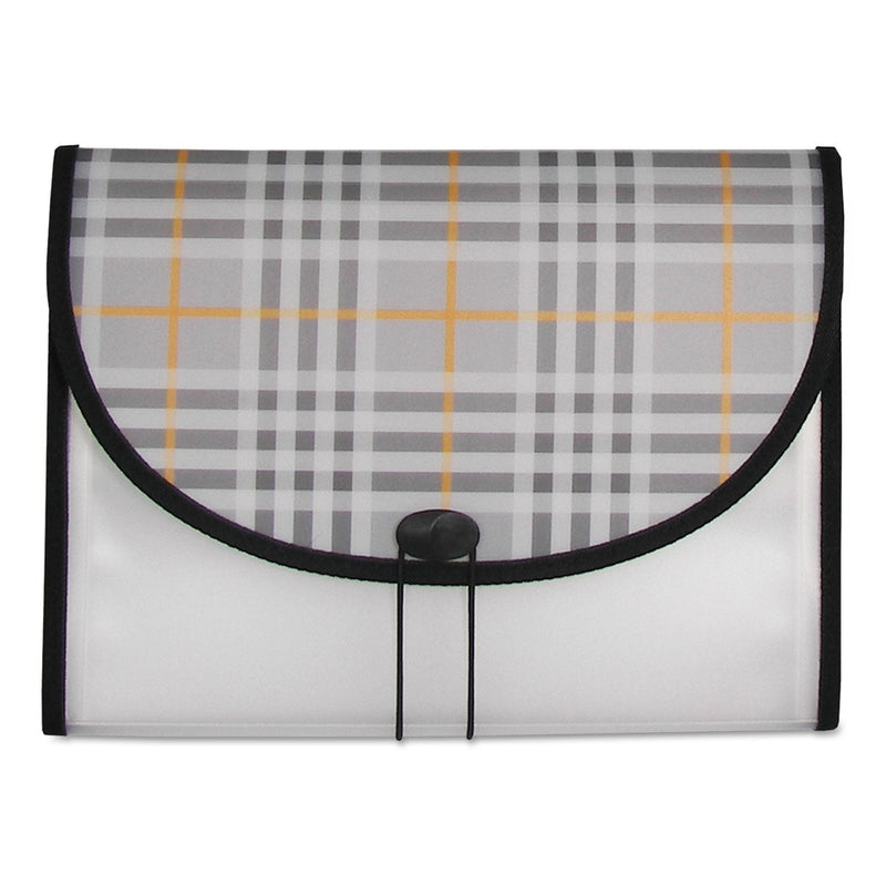 C-Line Plaid Design Expanding Files, 1.5" Expansion, 13 Sections, Cord/Hook Closure, 1/6-Cut Tabs, Letter Size, Gray Plaid