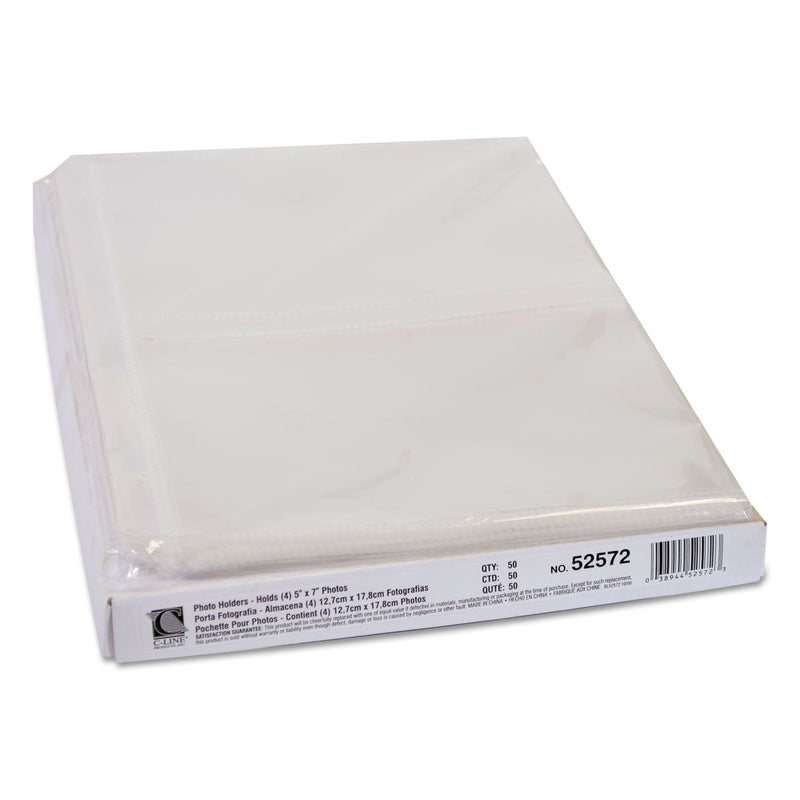 C-Line Clear Photo Pages for Four 5 x 7 Photos, 3-Hole Punched, 11.25 x 8.13, 50/Box