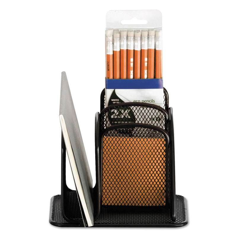 Safco Onyx Mesh Mini Organizer, 3 Compartments, Steel, 6 x 5.25 x 5.25, Black