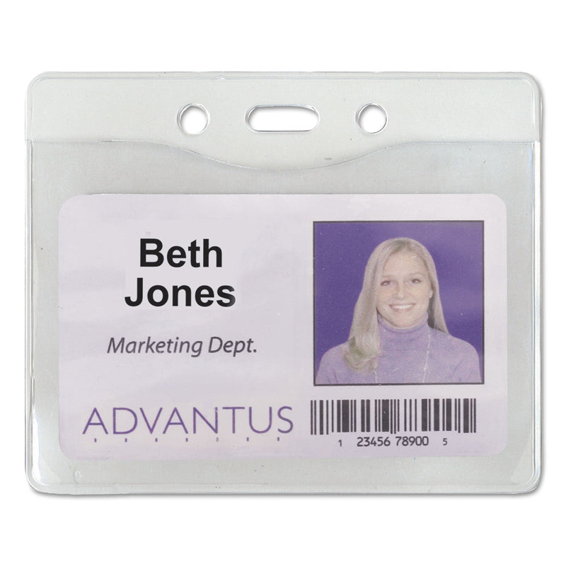 Advantus Security ID Badge Holders, Prepunched for Chain/Clip, Horizontal, Clear 4.25" x 3.5" Holder, 3.88" x 2.88" Insert, 50/Box