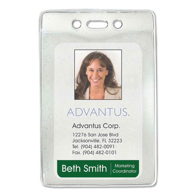 Advantus Security ID Badge Holders, Prepunched for Chain/Clip, Vertical, Clear 2.63" x 4.38" Holder, 2.38" x 4.25" Insert, 50/Box
