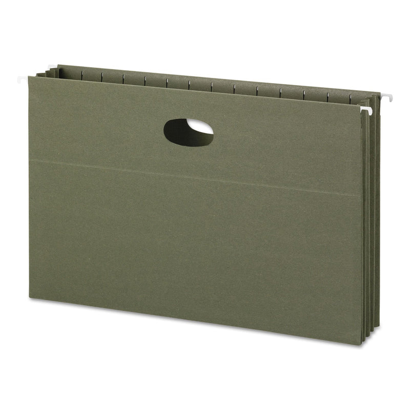 Smead 100% Recycled Hanging Pockets with Full-Height Gusset, 1 Section, 3.5" Capacity, Legal Size, Standard Green, 10/Box