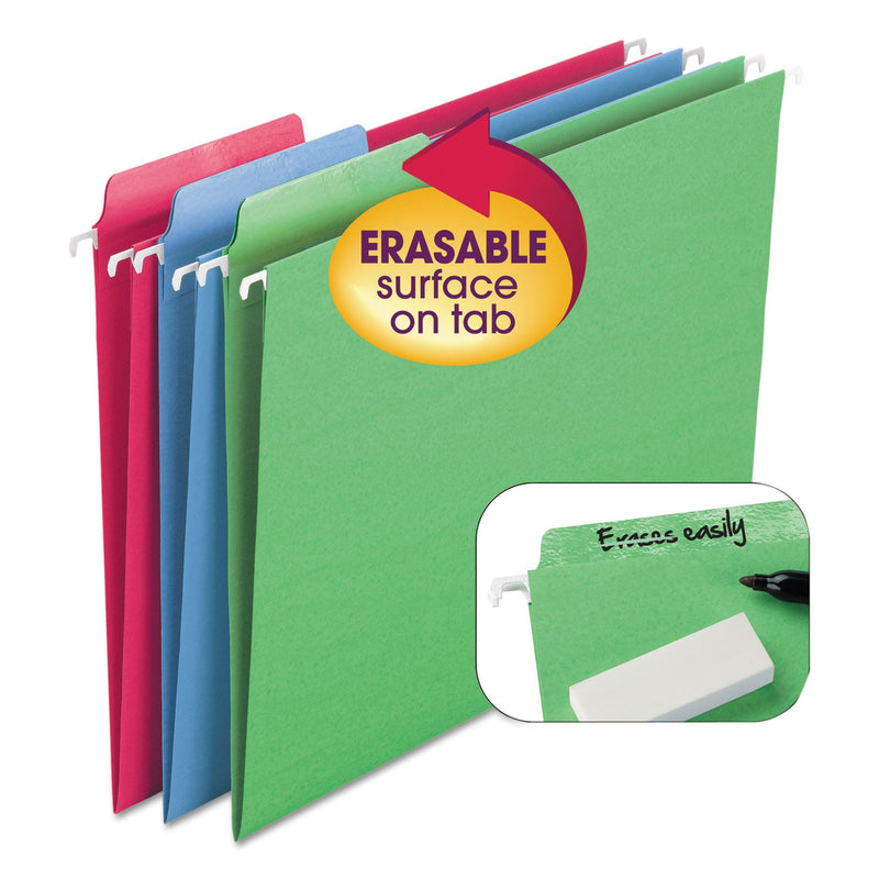 Smead Erasable FasTab Hanging Folders, Letter Size, 1/3-Cut Tabs, Moss, 20/Box