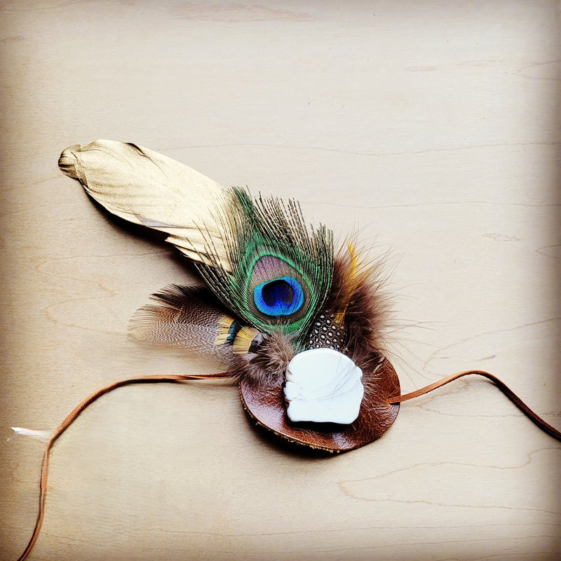 Peacock/Gold Feather w/ Leather Hat Band (Band Only) 983j