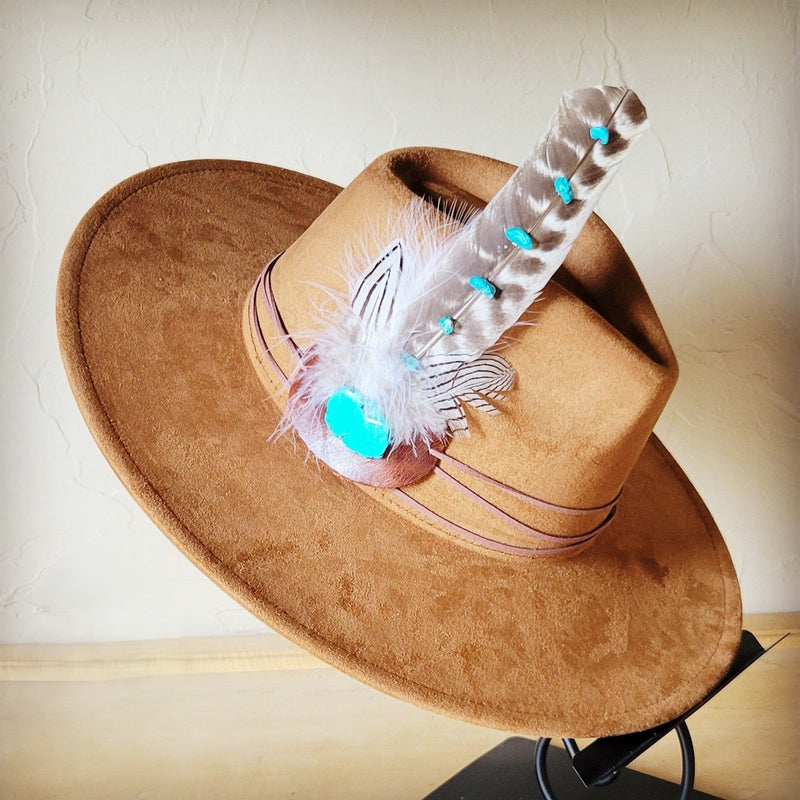 Turquoise Accent Turkey Feather Hat Band + Choice of Hat 986j