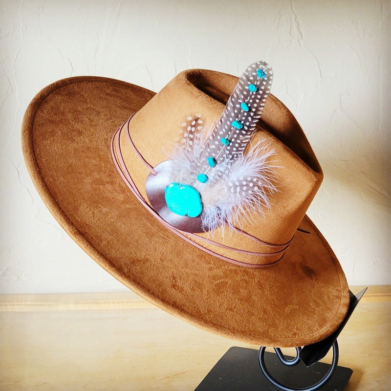 Turquoise Accent Guinea Feather Hat Band + Choice of Hat 986i