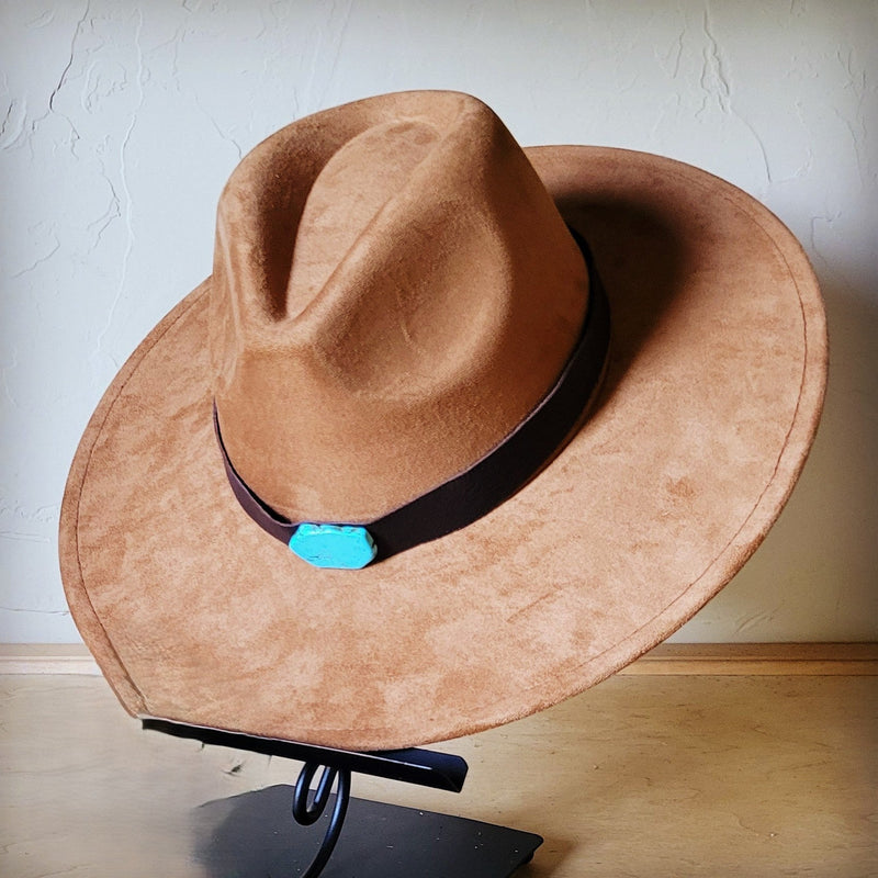 Brown Leather Hat Band w/ Turquoise Slab + Choice of Boho Hat