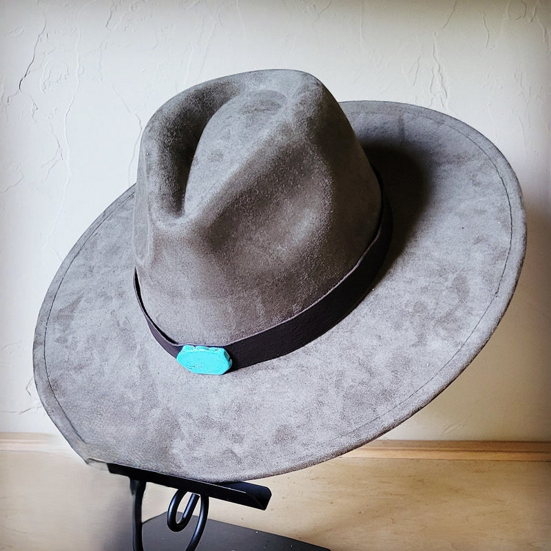 Brown Leather Hat Band w/ Turquoise Slab + Choice of Boho Hat