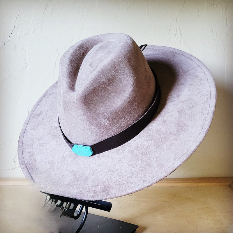 Brown Leather Hat Band w/ Turquoise Slab + Choice of Boho Hat