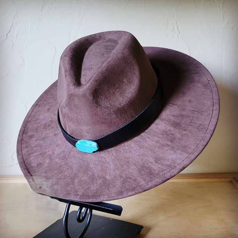 Black Leather Hat Band w/ Turquoise Slab + Choice of Boho Hat