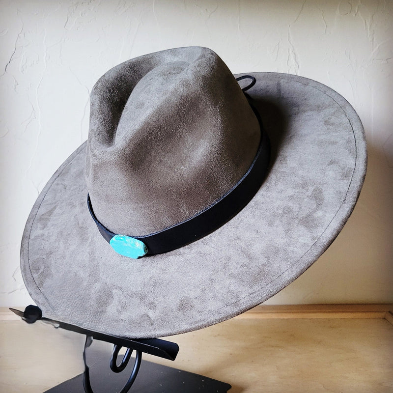 Black Leather Hat Band w/ Turquoise Slab + Choice of Boho Hat