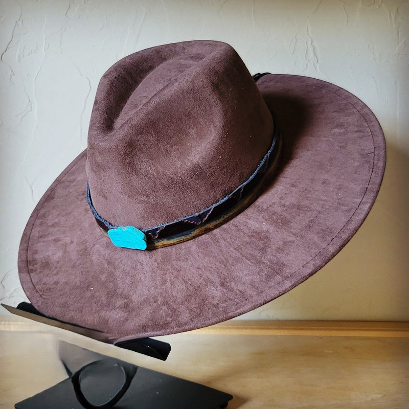 Red Brown Navajo Turq Slab Leather Hat Band + Choice of Hat 986h