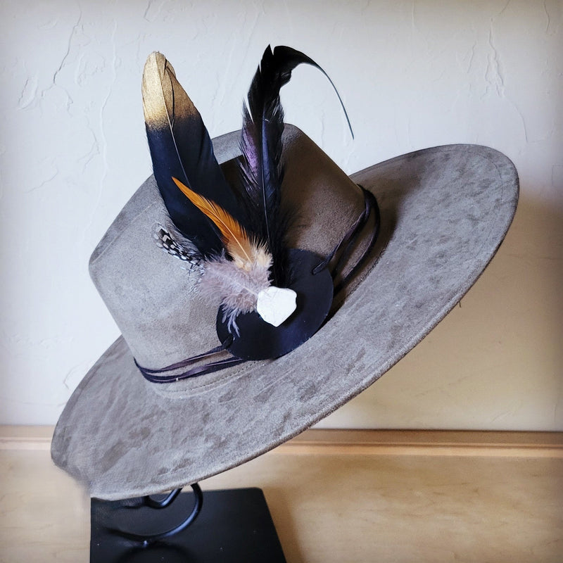 Long Black Gold Feather & Turquoise Slab Hat Band + Choice of Hat 986e