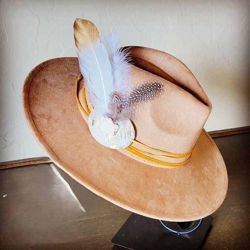Cream Metallic Feather & Turquoise Slab Hat Band + Choice of Hat 986c