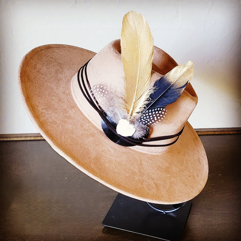 Black Gold Feather & Turquoise Slab Hat Band + Choice of Hat 986b