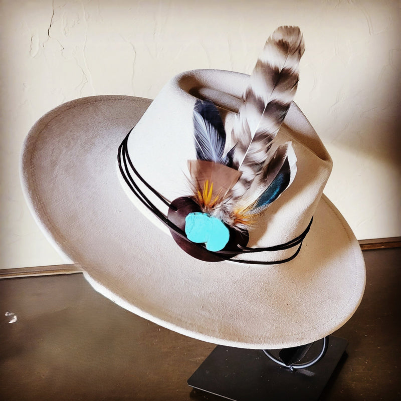 Turkey Feather & Turquoise Slab Hat Band + Choice of Hat 985z