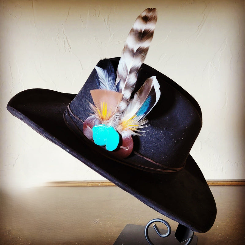 Turkey Feather & Turquoise Slab Hat Band + Choice of Hat 985z