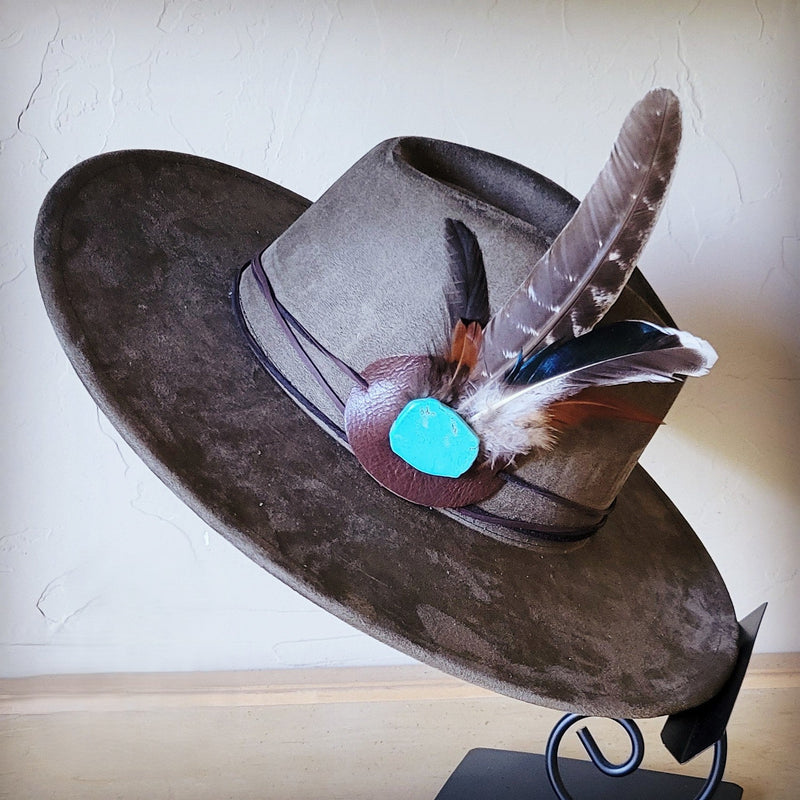 Turkey Feather & Turquoise Slab Hat Band + Choice of Hat 985z