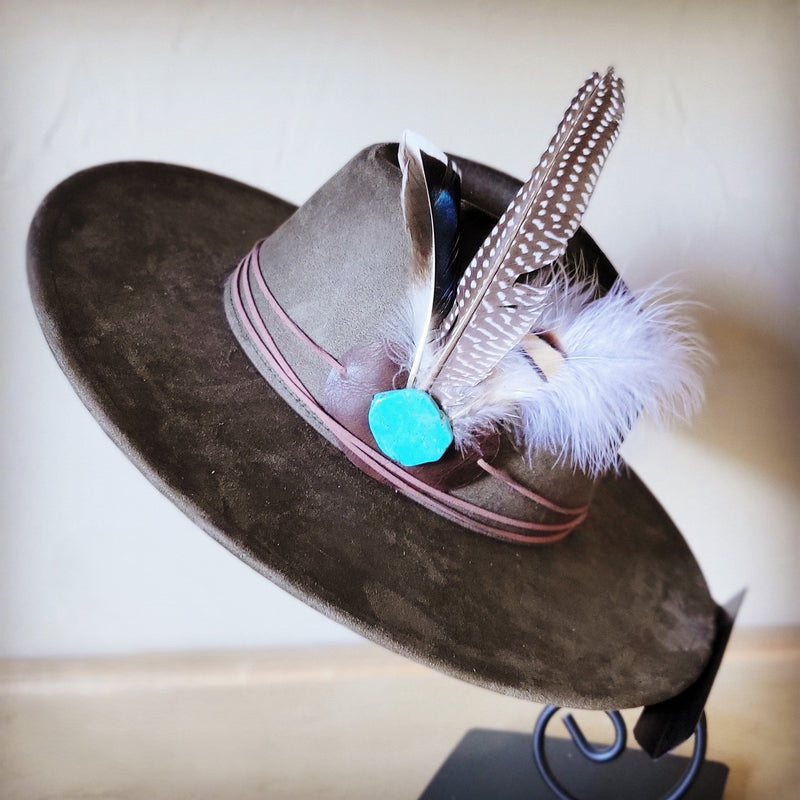 Guinea Marabou Feather & Turquoise Slab Hat Band + Choice of Hat 985y