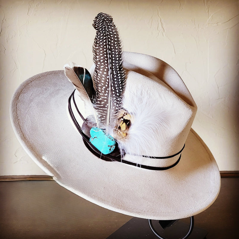 Guinea Marabou Feather & Turquoise Slab Hat Band + Choice of Hat 985y
