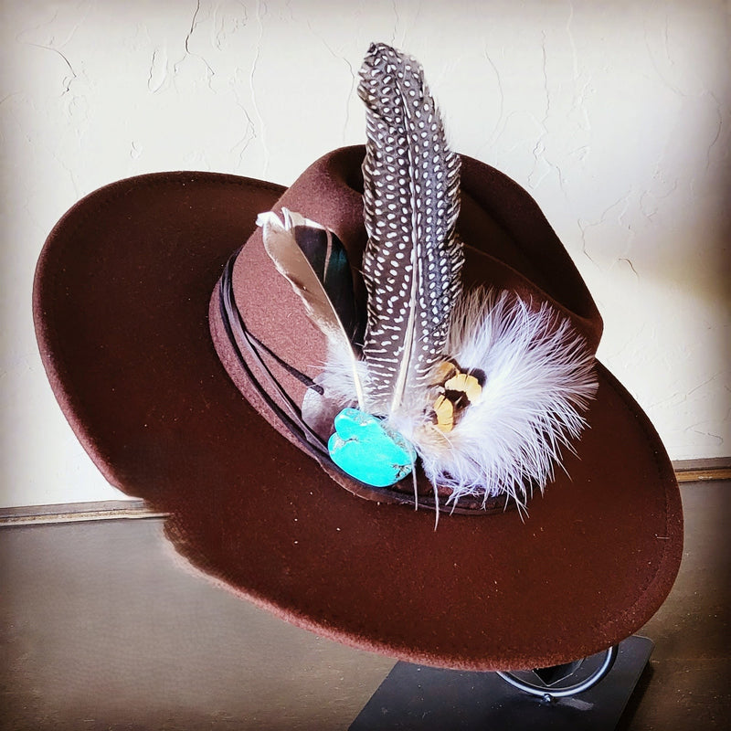 Guinea Marabou Feather & Turquoise Slab Hat Band + Choice of Hat 985y