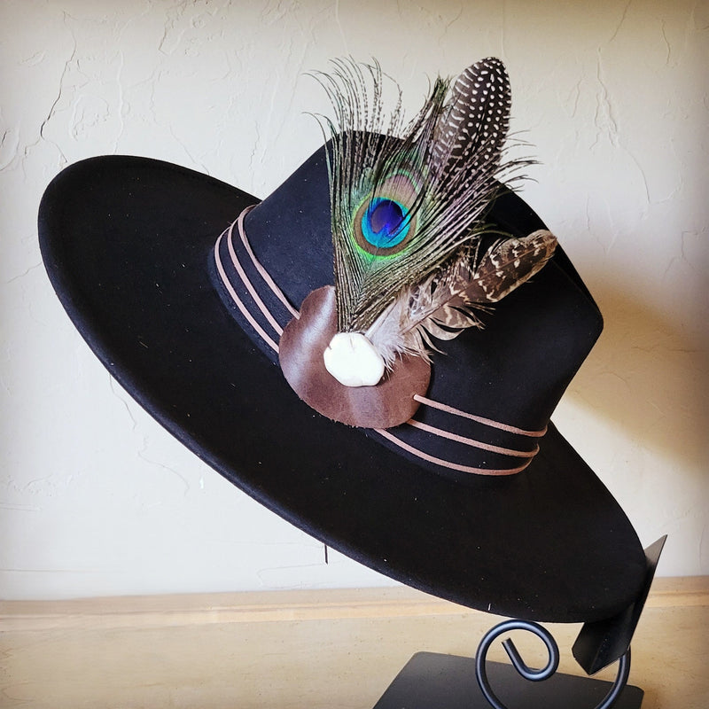 Peacock Guinea Feather & Turquoise Slab Hat Band + Choice of Hat 985w
