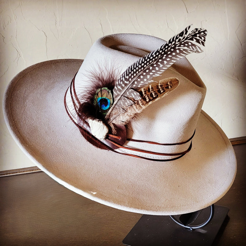 Peacock Guinea Feather & Turquoise Slab Hat Band + Choice of Hat 985w