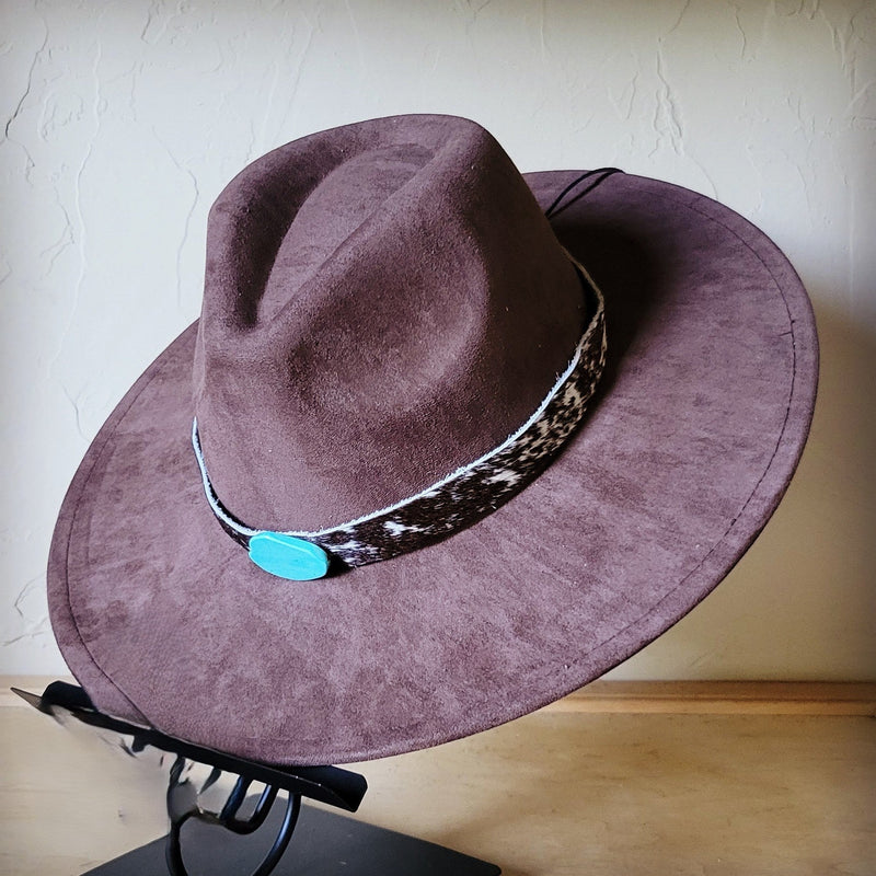 Spotted Hide w/ Turquoise Slab Leather Band + Choice of Boho Hat 985u