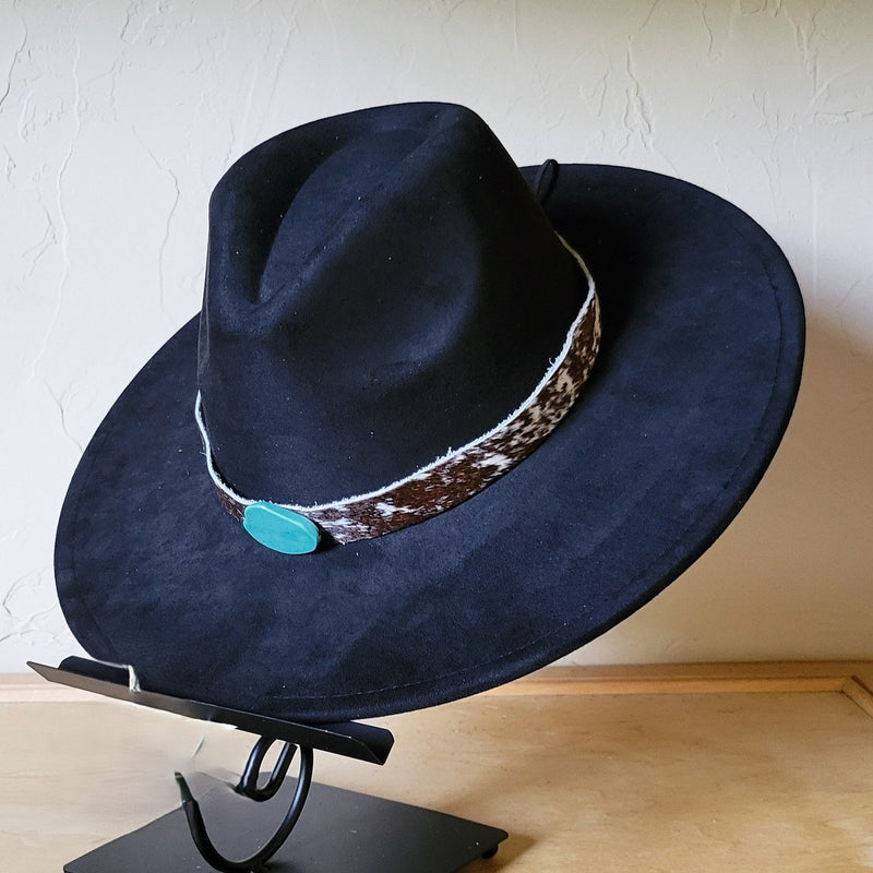 Spotted Hide w/ Turquoise Slab Leather Band + Choice of Boho Hat 985u