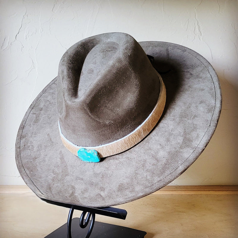 Tan Hide w/ Turquoise Slab Leather Band + Choice of Boho Hat 985t