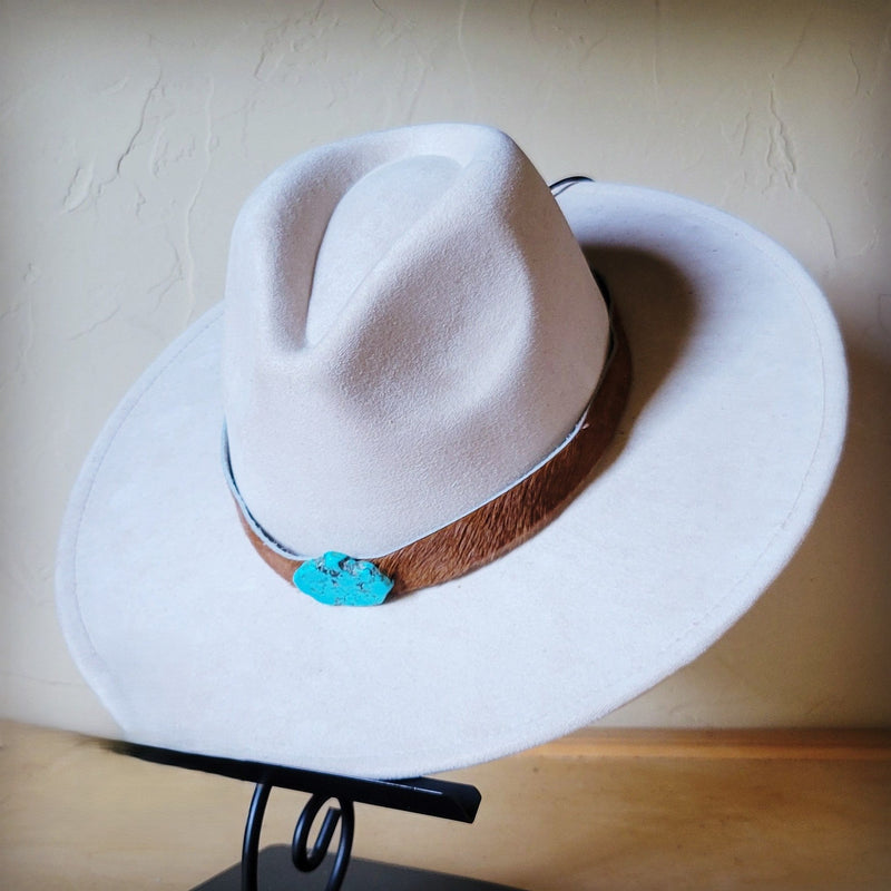 Brown Hide Turquoise Slab Leather Band + Choice of Boho Hat 985s