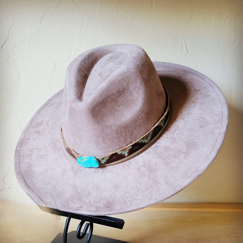 Turquoise Navajo Turq Slab Leather Band + Choice of Boho Hat 985q