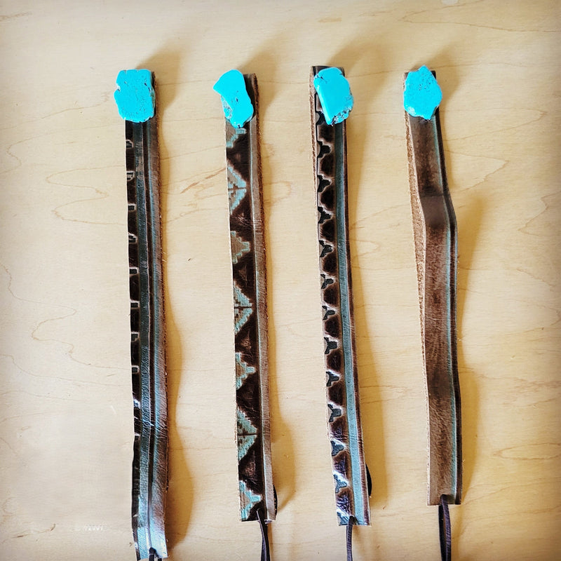 Turquoise Navajo Turq Slab Leather Band + Choice of Boho Hat 985q