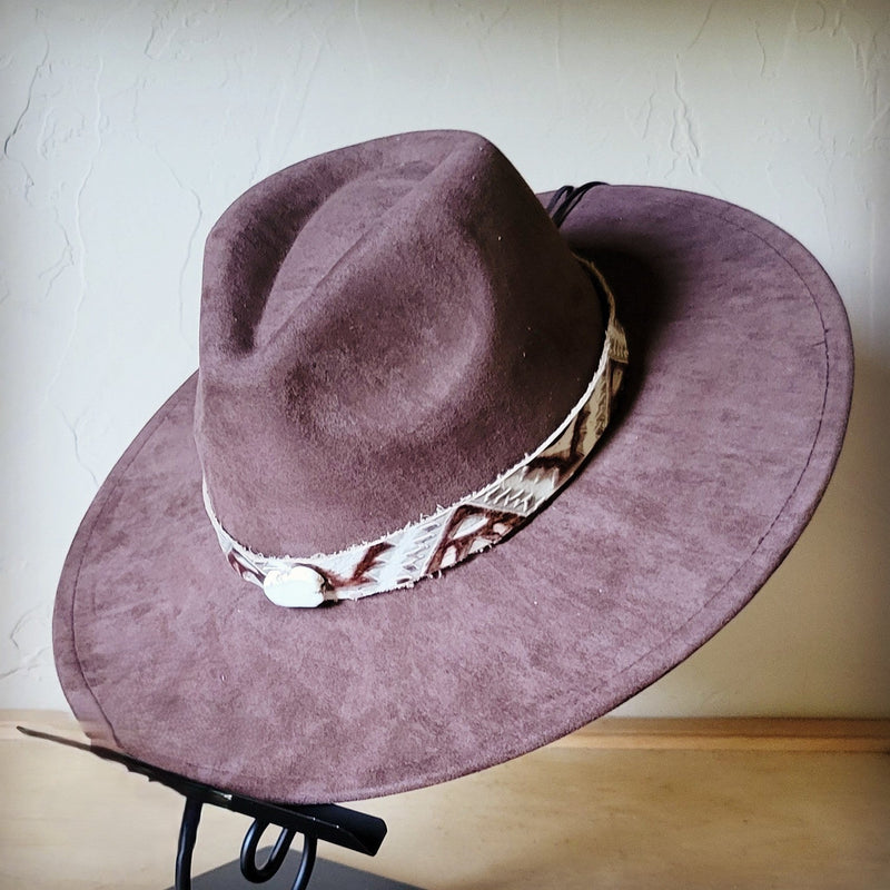 Gold Aztec Turquoise Slab Leather Band w/ Choice of Boho Hat 985n