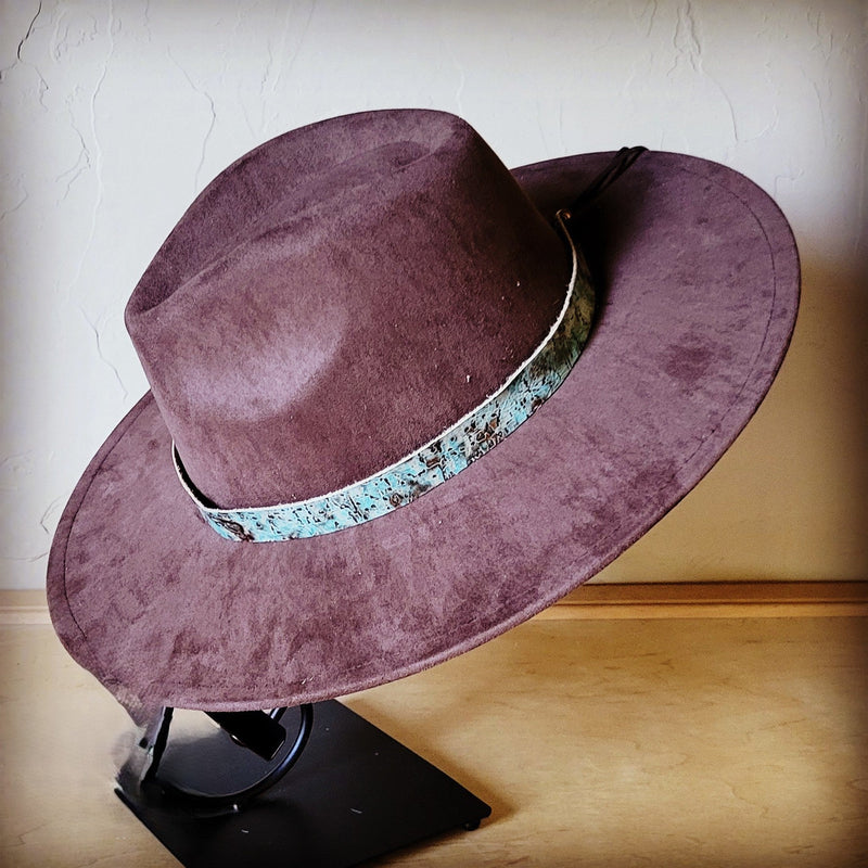 Turquoise Metallic Western Leather Band w/ Choice of Boho Hat 985f