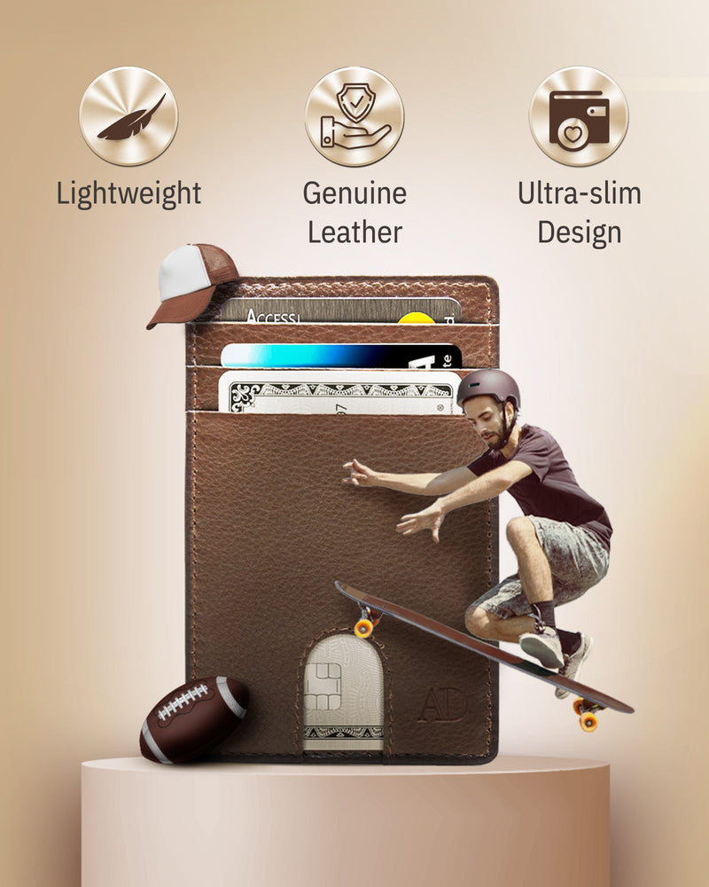 Genuine Leather Slim Card Holder – RFID Blocking, Thumb-Hole Access