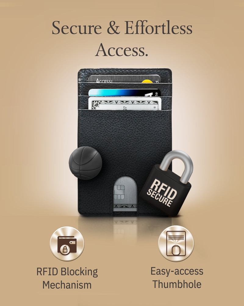 Genuine Leather Slim Card Holder – RFID Blocking, Thumb-Hole Access