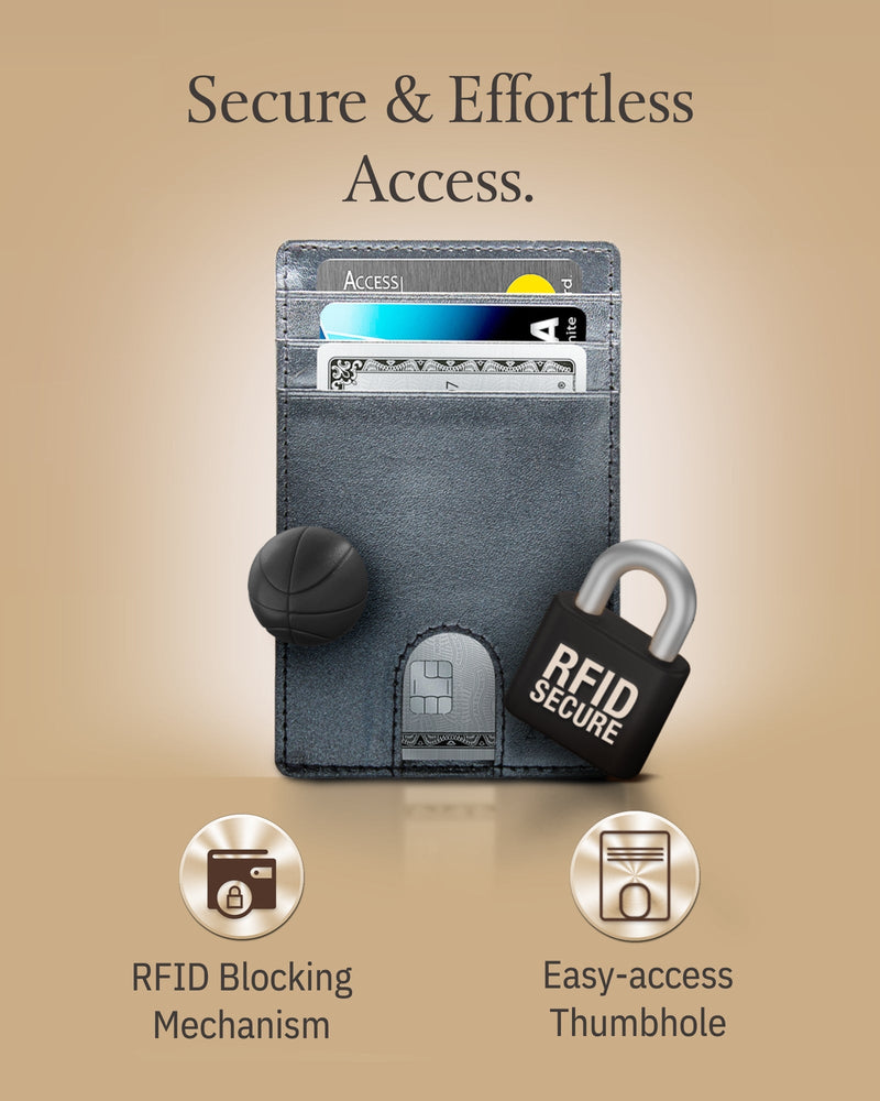 Genuine Leather Slim Card Holder – RFID Blocking, Thumb-Hole Access