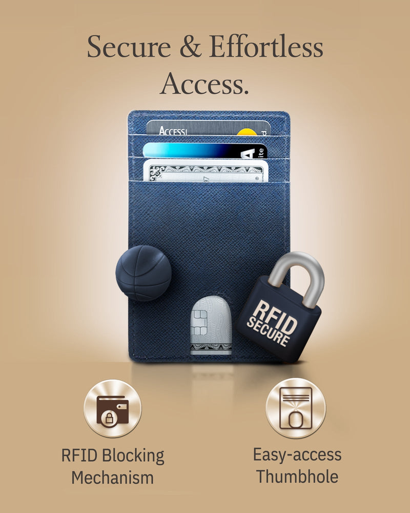 Genuine Leather Slim Card Holder – RFID Blocking, Thumb-Hole Access